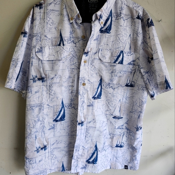 Men's Chaps Extra Large White and Blue Nautical Print Shirt - Picture 1 of 1